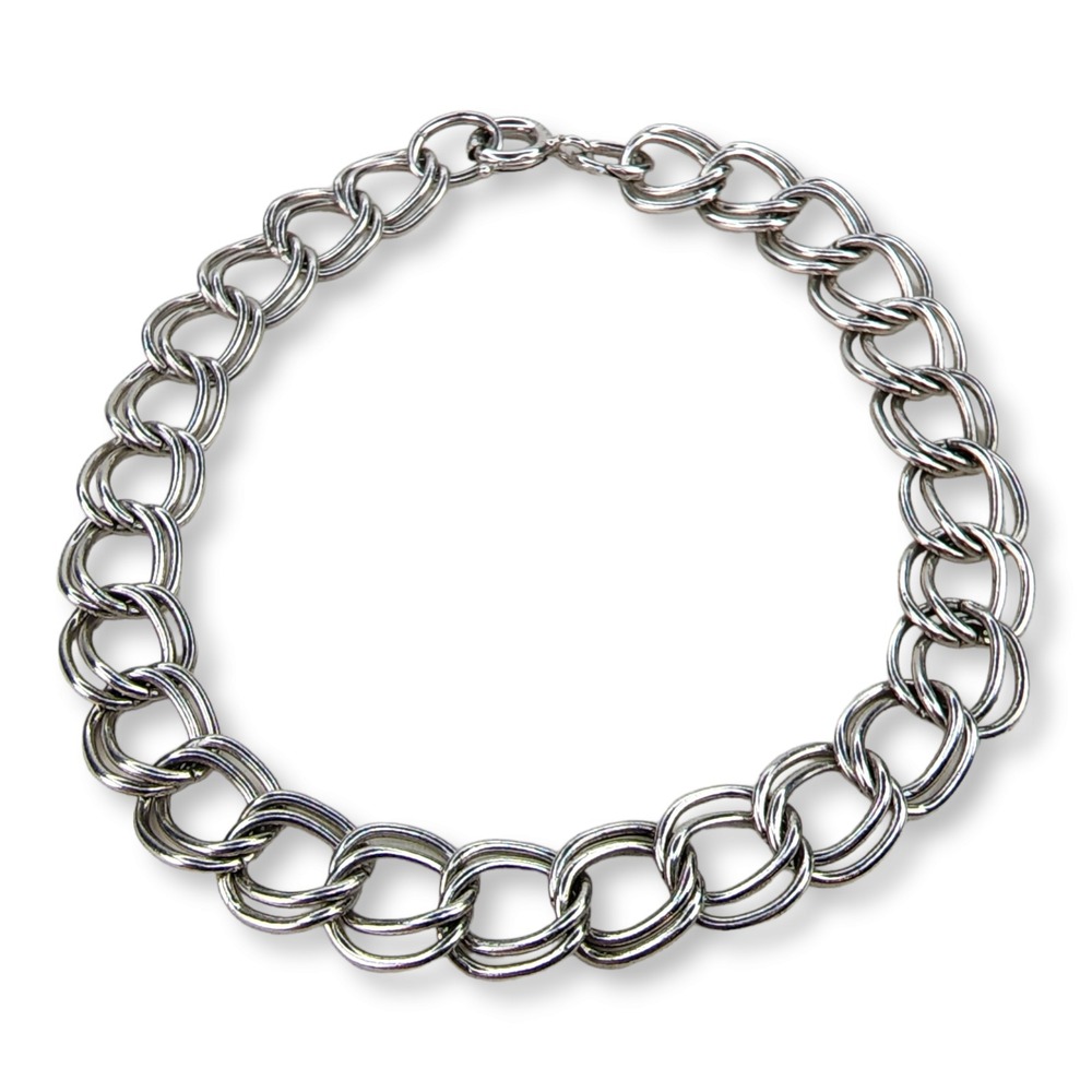 Vintage Sterling Silver 925 Double Link Flat Charm Bracelet 7.5 Inch 9.3g